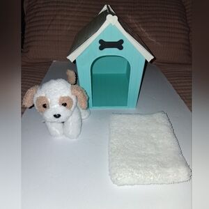 Our Generation Aqua and White Dog House Set with Plush Toy Pre-owned Good Condit